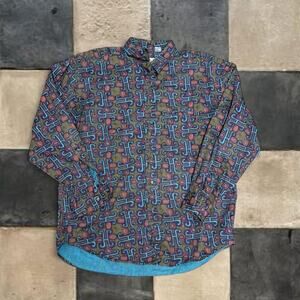 Vintage psychedelic aztec western button up shirt